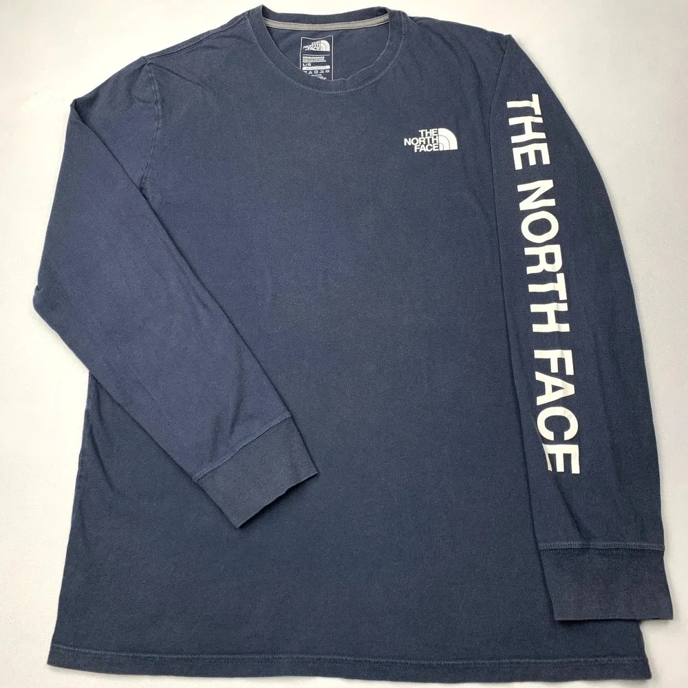 The North Face Shirt Mens Large Blue Sleeve‎ Graphic Logo Cotton Long Sleeve Tee